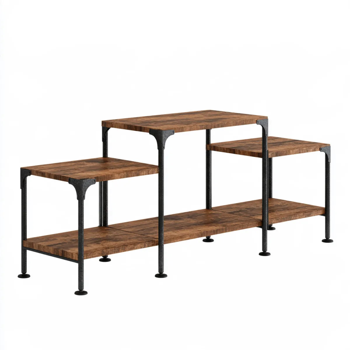 4-Tier TV Stand, 63 x 15.7 x 31.5 in, Rustic Brown MDF and Black Steel