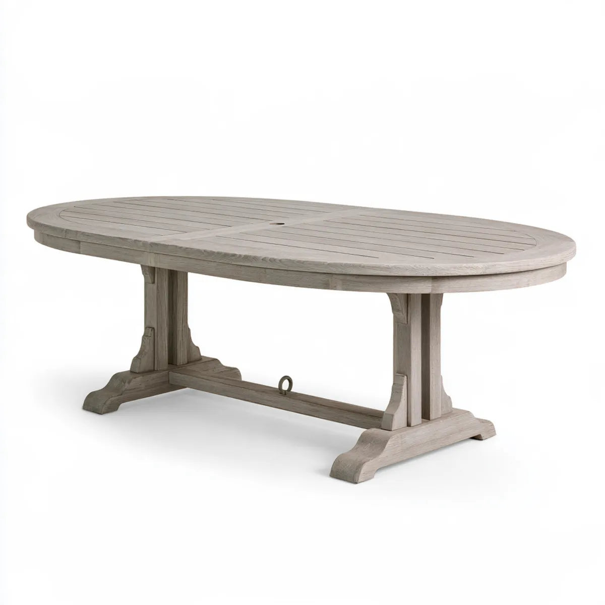 Outdoor Dining Table, 84 x 44 x 30 in, Gray Solid Acacia Wood Oval