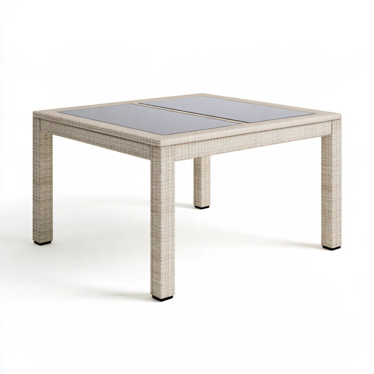 Outdoor Rectangular Dining Table, 47.2 x 31.5 x 29.5 in, Beige PE Rattan, Steel and Tempered Glass