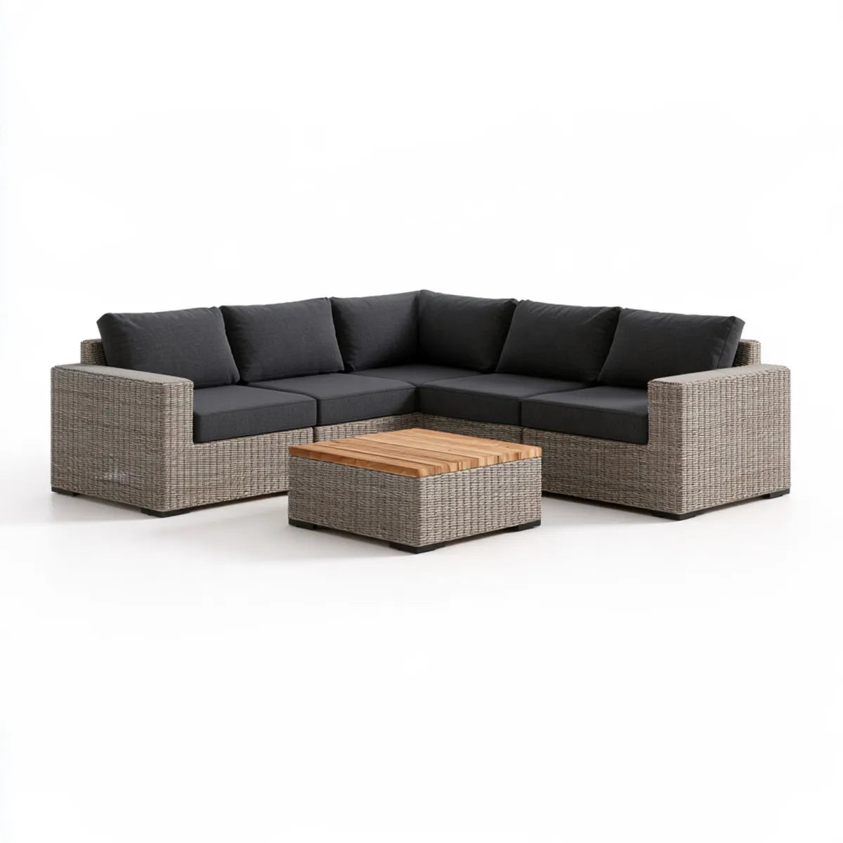 5-Seat Outdoor Sectional Sofa Set with Coffee Table, Gray PE Rattan, Black Cushions, 106.3 x 29.5 x 29.5 in