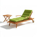 2-Piece Adjustable Solid Acacia Wood Outdoor Sun Lounger Set with Folding Side Table, Green Polyester Cushions, 200 x 65 x 30 cm