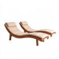 2-Piece Outdoor Curved Wood Sun Lounger Set, 200 x 70 x 30-85 cm, Brown and Beige