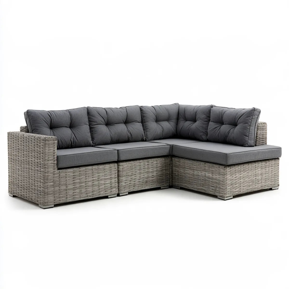 Outdoor L-Shaped Corner Sofa Set, 83 x 83 x 26 in, Gray PE Rattan with Dark Gray Cushions