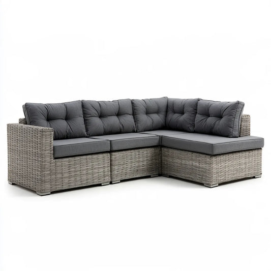 Outdoor L-Shaped Corner Sofa Set, 83 x 83 x 26 in, Gray PE Rattan with Dark Gray Cushions