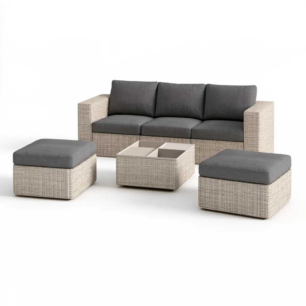 4-Piece Outdoor Patio PE Rattan Sofa Set with Coffee Table, 210 x 80 x 70 cm, Light Gray and Dark Gray