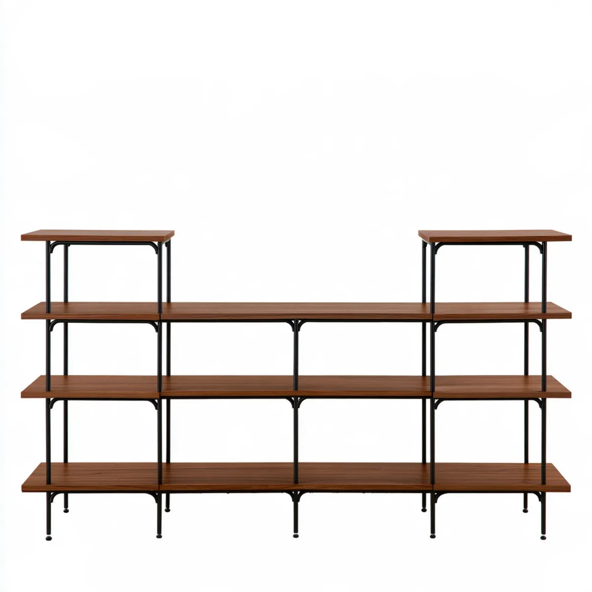 70.9 in Brown Engineered Wood and Black Steel 6-Shelf TV Stand Entertainment Center
