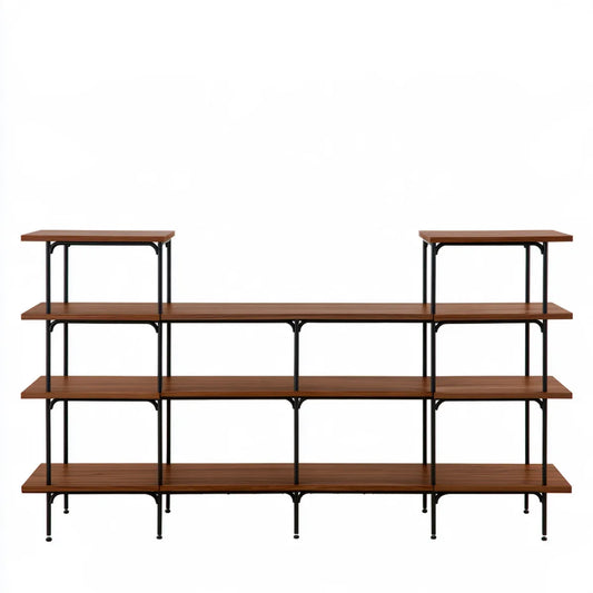 70.9 in Brown Engineered Wood and Black Steel 6-Shelf TV Stand Entertainment Center