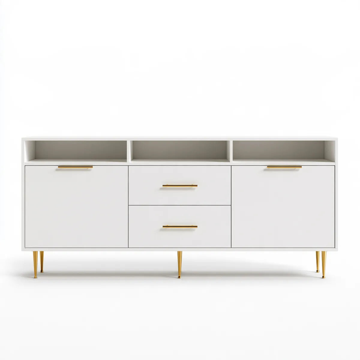 White MDF TV Stand Media Console with Gold Steel Legs, 70.9 x 15.7 x 31.5 in