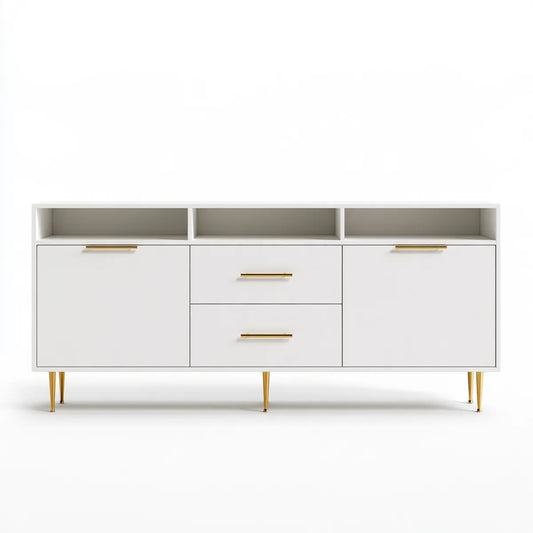 White MDF TV Stand Media Console with Gold Steel Legs, 70.9 x 15.7 x 31.5 in