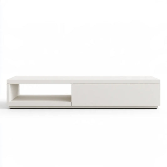 White MDF TV Stand Media Console with Drawer, 70.9 x 15.7 x 15.7 in