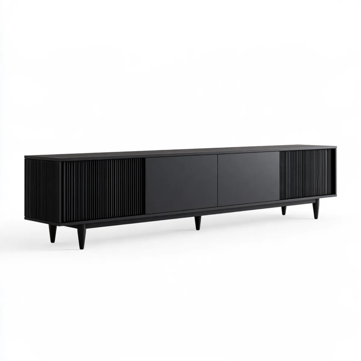 Black MDF 4-Door TV Stand Media Console, 70.9 x 15.7 x 21.7 in
