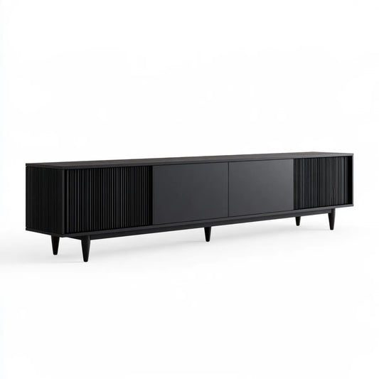 Black MDF 4-Door TV Stand Media Console, 70.9 x 15.7 x 21.7 in