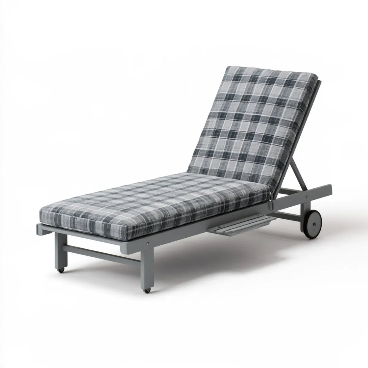 Adjustable Outdoor Sun Lounger with Wheels, Gray Aluminum Frame and Gray Plaid Cushion, 200 x 65 x 92 cm