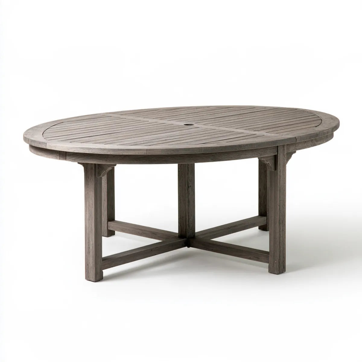 Outdoor Gray Solid Acacia Wood Oval Dining Table with Umbrella Hole, 72 x 48 x 30 in