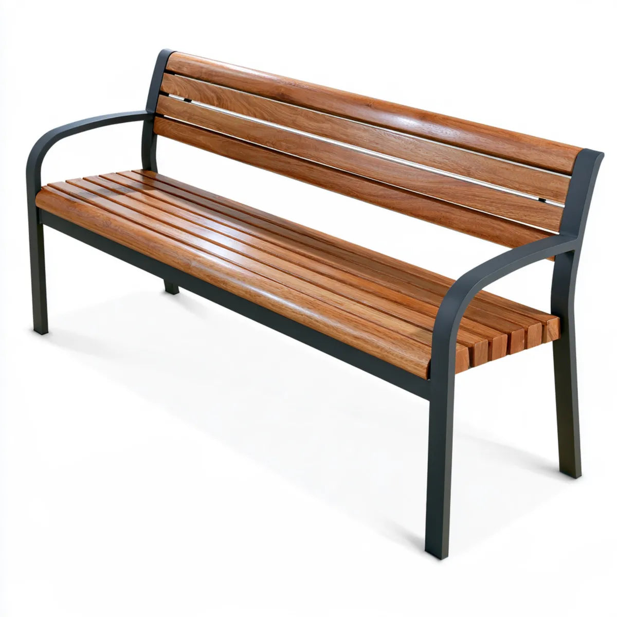Outdoor 3-Seater Garden Bench, 150 x 62 x 85 cm, Brown Solid Eucalyptus Wood and Black Powder-Coated Steel