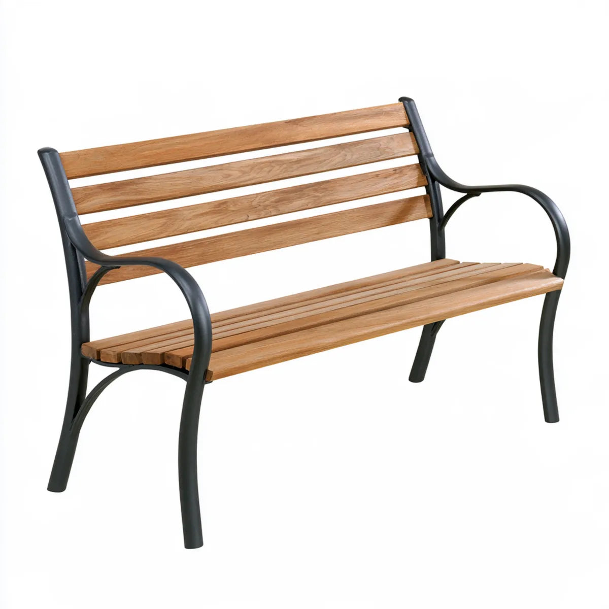 Outdoor 2-Seat Garden Bench, 47.2 x 24.4 x 32.7 in, Brown Wood and Black Steel