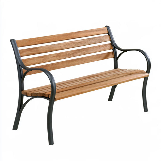 Outdoor 2-Seat Garden Bench, 47.2 x 24.4 x 32.7 in, Brown Wood and Black Steel