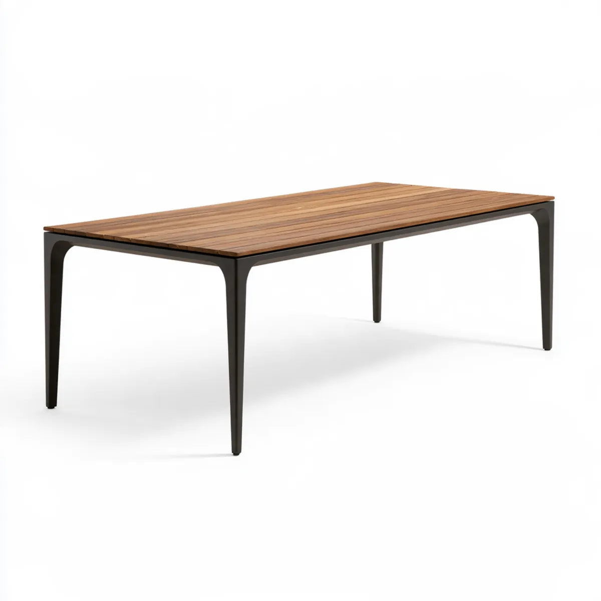 Outdoor Dining Table, 78.7 x 39.4 x 29.5 in, Brown Solid Teak Wood and Black Aluminum Rectangular Table