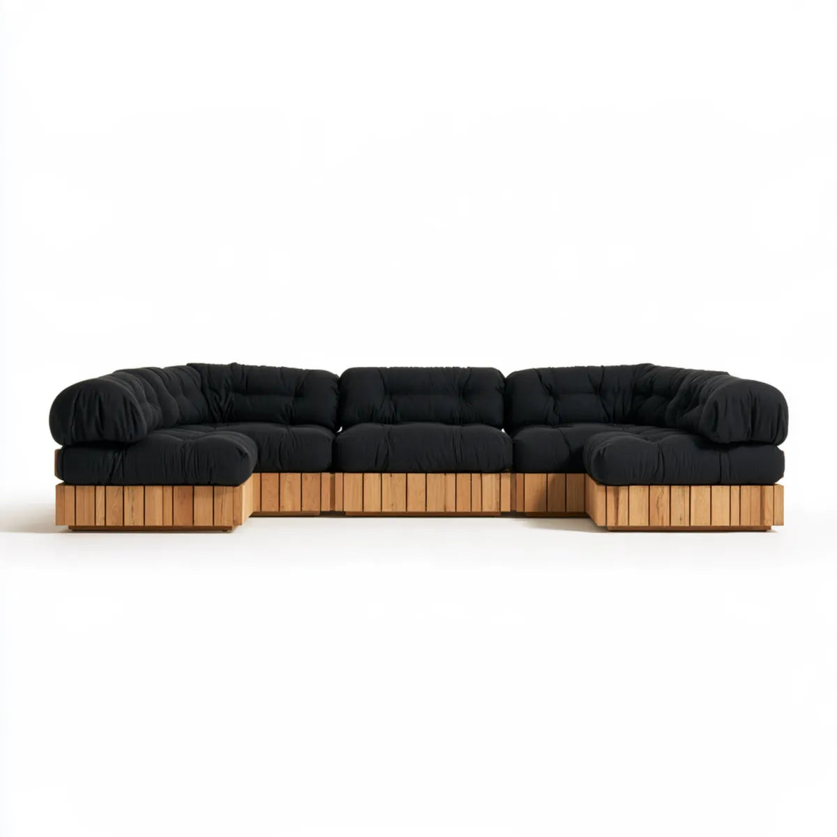 Outdoor 3-Piece Sectional Sofa Set, 118.1 x 35.4 x 27.6 in, Black Polyester and Natural Brown Solid Acacia Wood